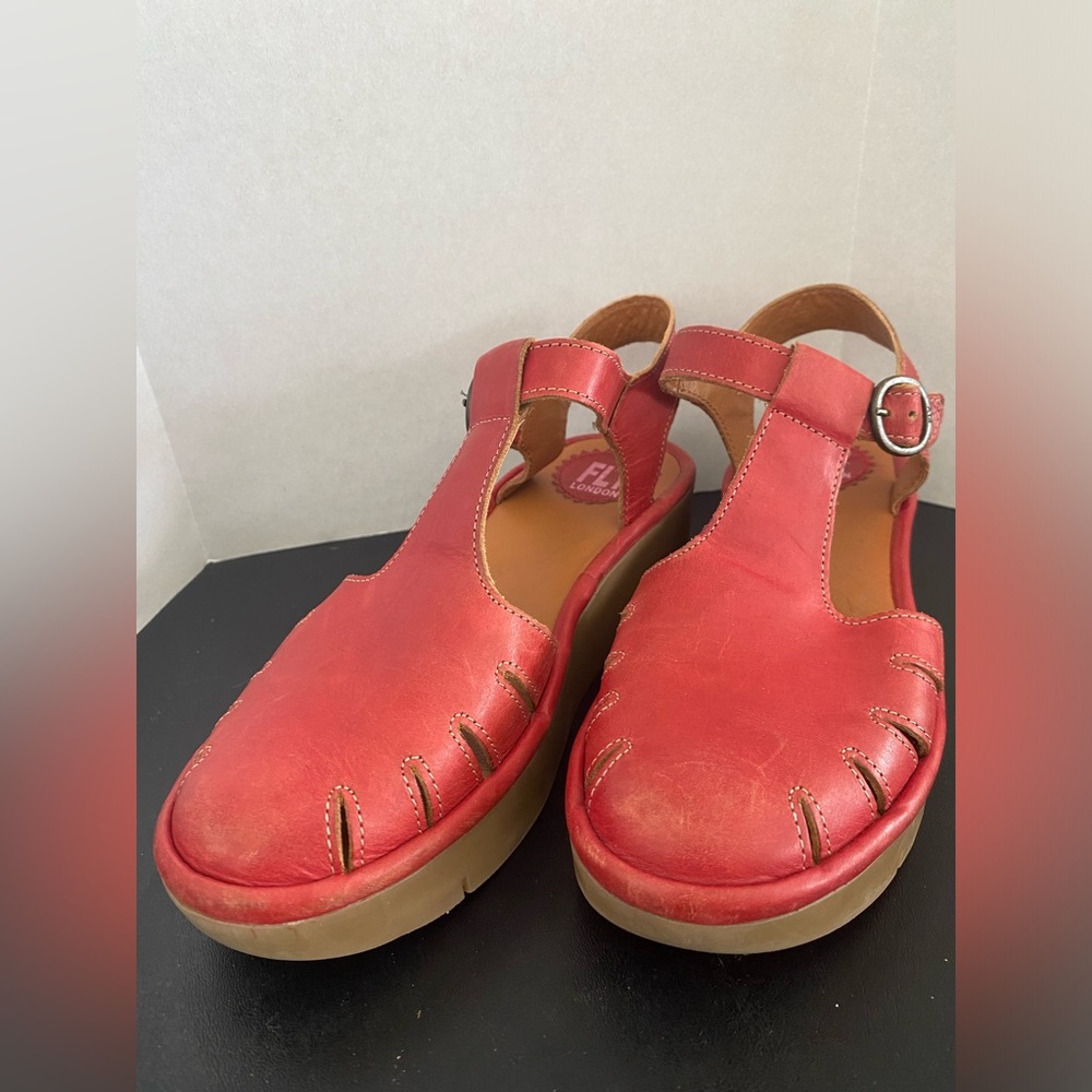 Fly London Red Leather Platform Wedge Heels Mary Jane Pump Size 36 - Picture 8 of 8